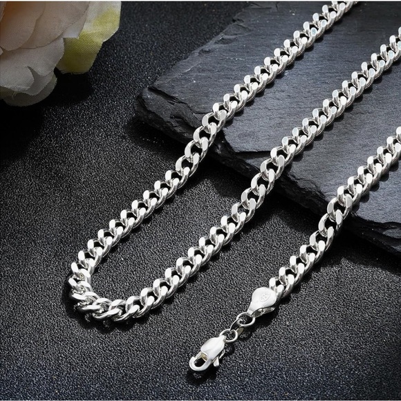 Men’s 7.5mm Diamond-Cut Cuban Link Chain .925 Stamped Silver Plated Necklace